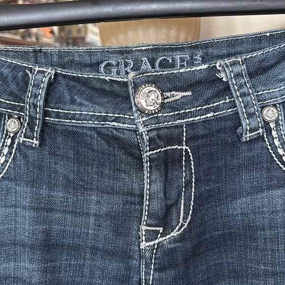 Grace in LA Jeans Low Rise Y2K Embroidered Beaded Cross Detail Boot Cut Denim - Picture 5 of 16